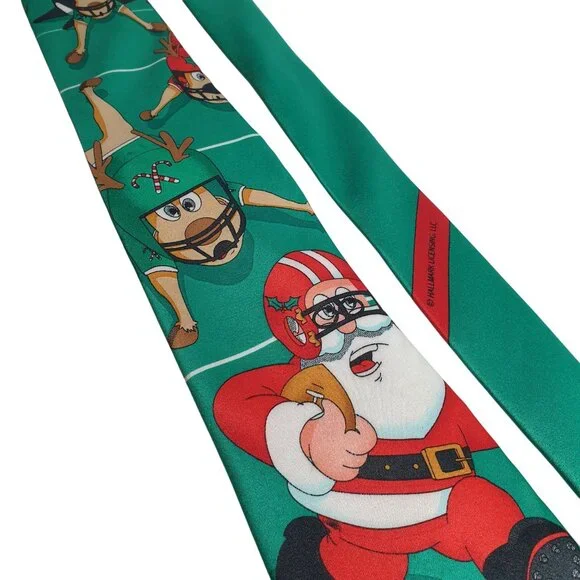 Santa Football Holiday Necktie Hallmark Traditions Vintage Christmas Tie Gift - Picture 2 of 5